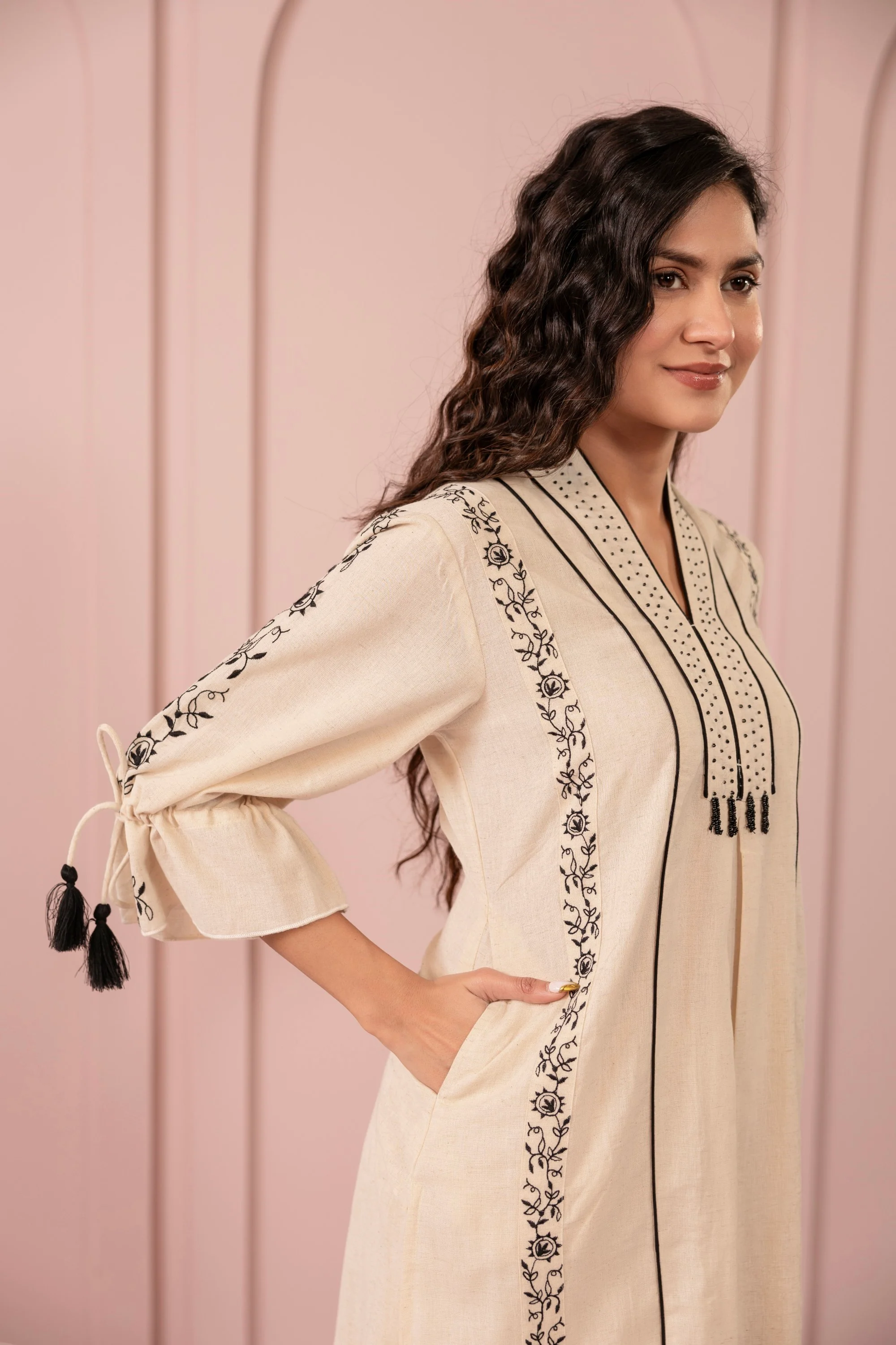 Purna Hazel Cotton Embroidery Kurta Pant Set - Image 4