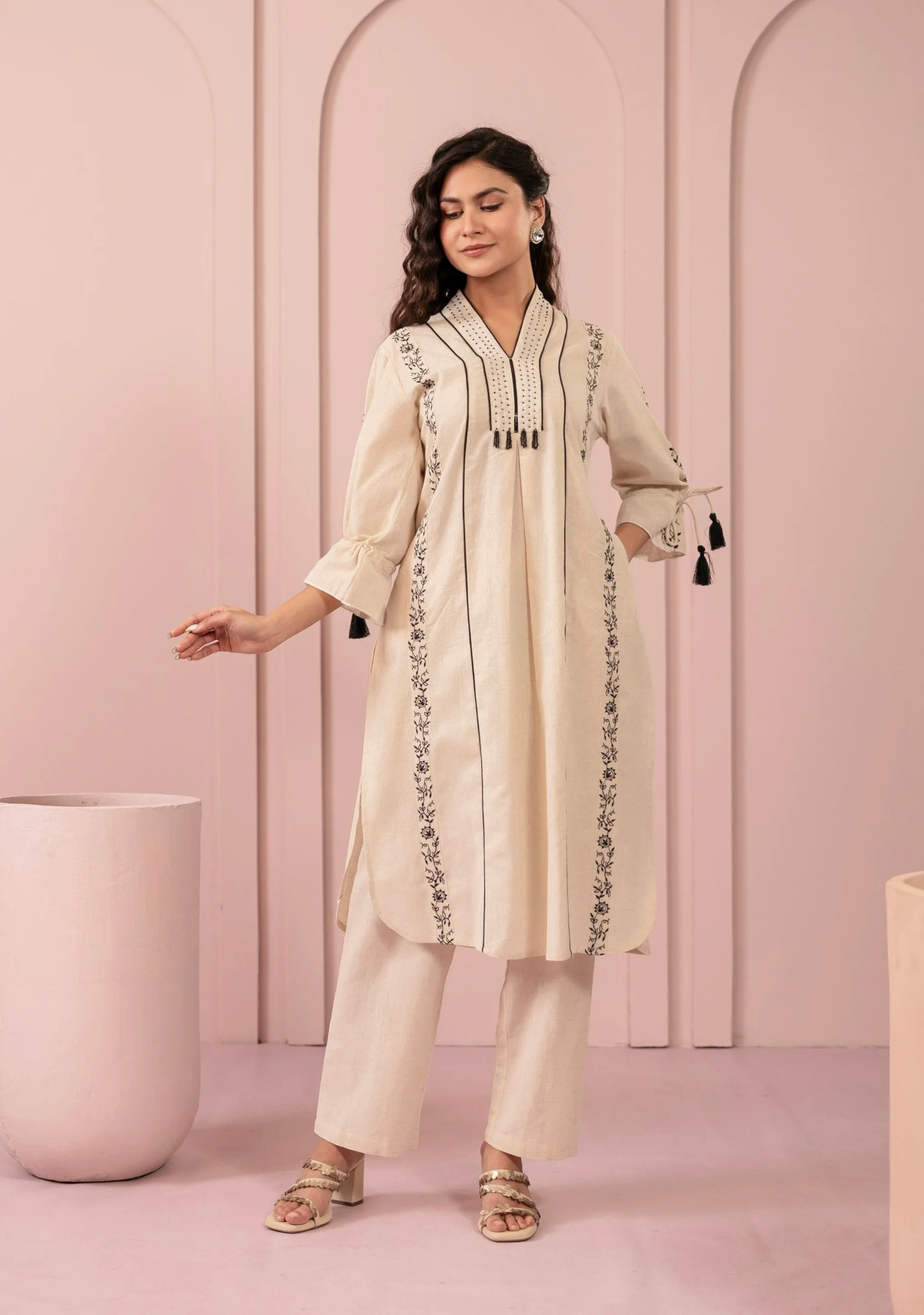 Purna Hazel Cotton Embroidery Kurta Pant Set - Image 5