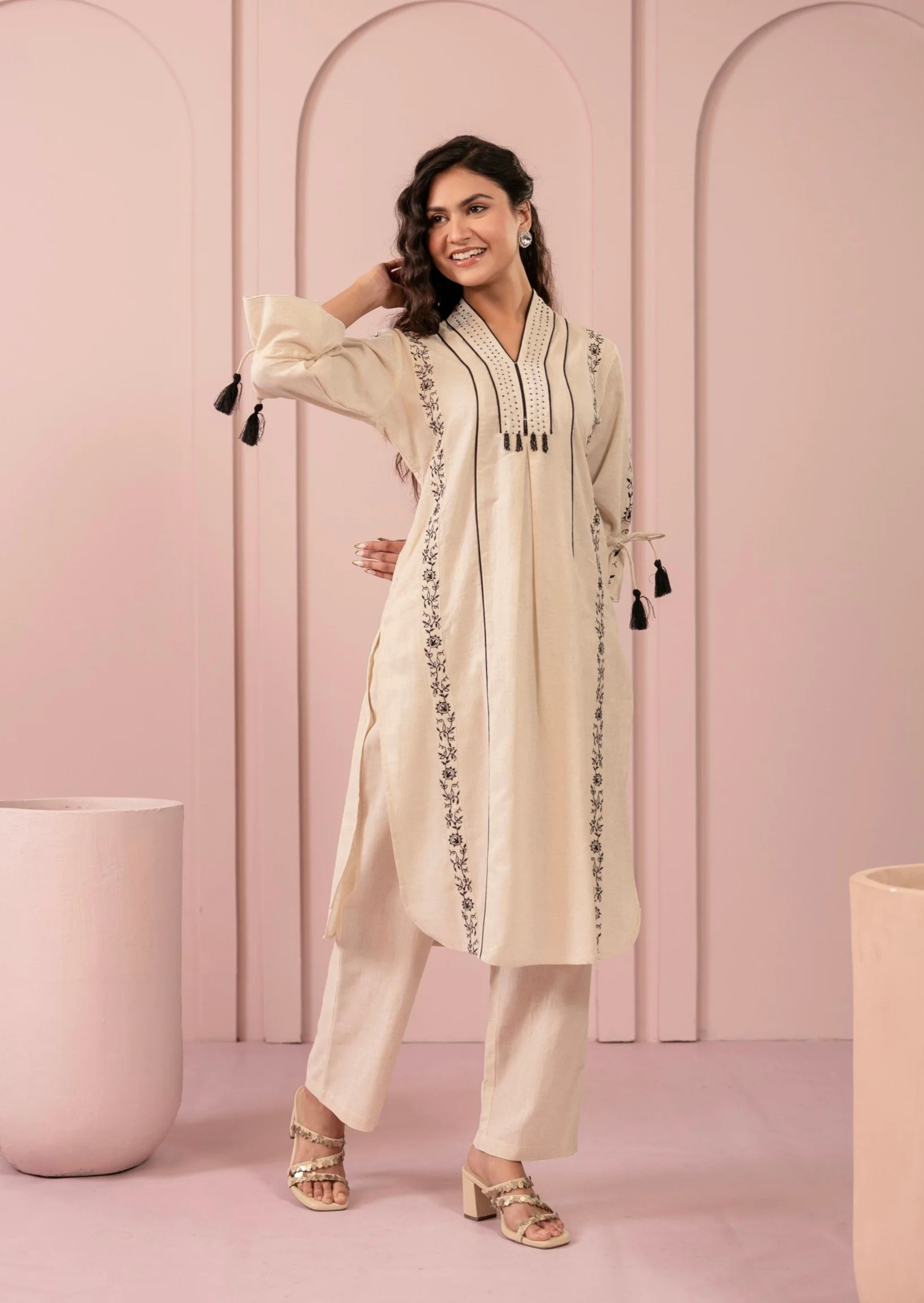 Purna Hazel Cotton Embroidery Kurta Pant Set - Image 7