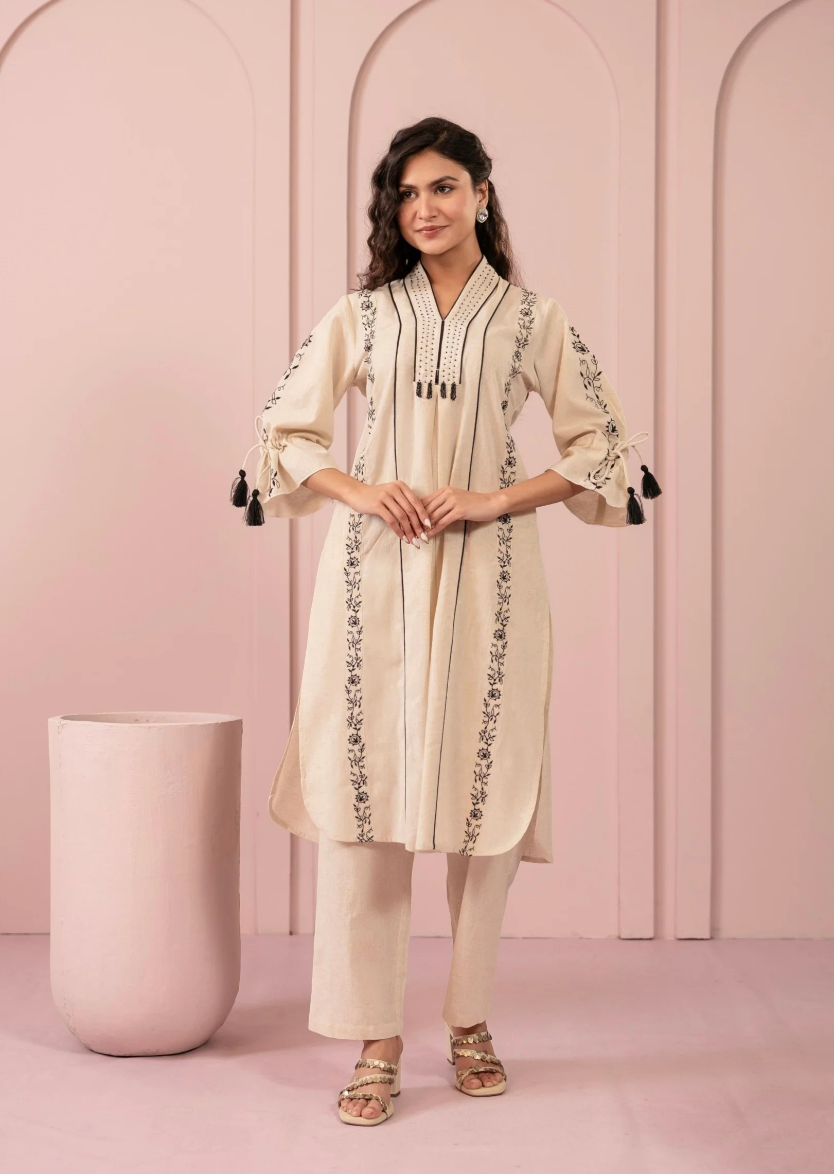 Purna Hazel Cotton Embroidery Kurta Pant Set - Image 8