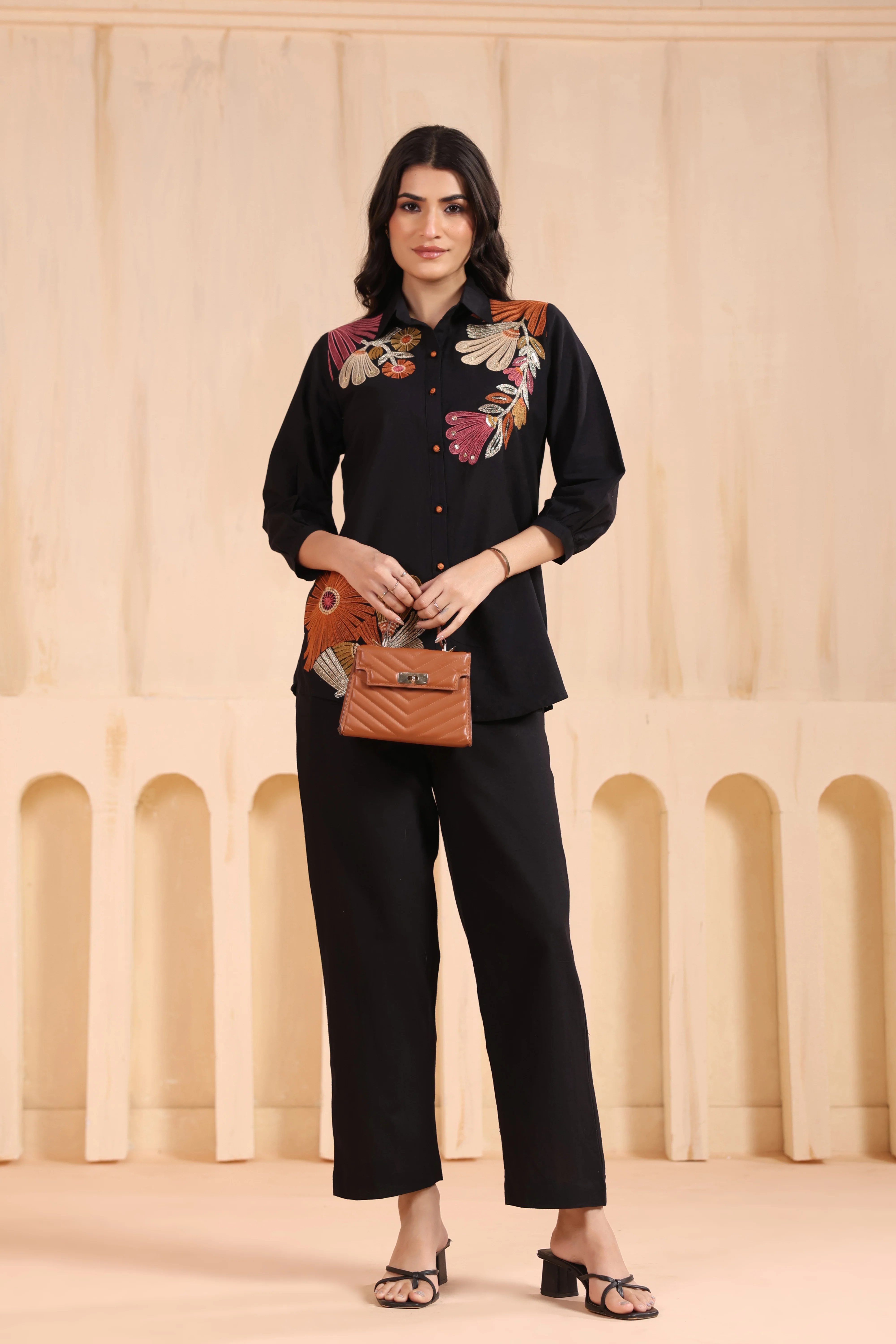 Viyona Onyx Floral Embroidered Co-ord Set - Image 5
