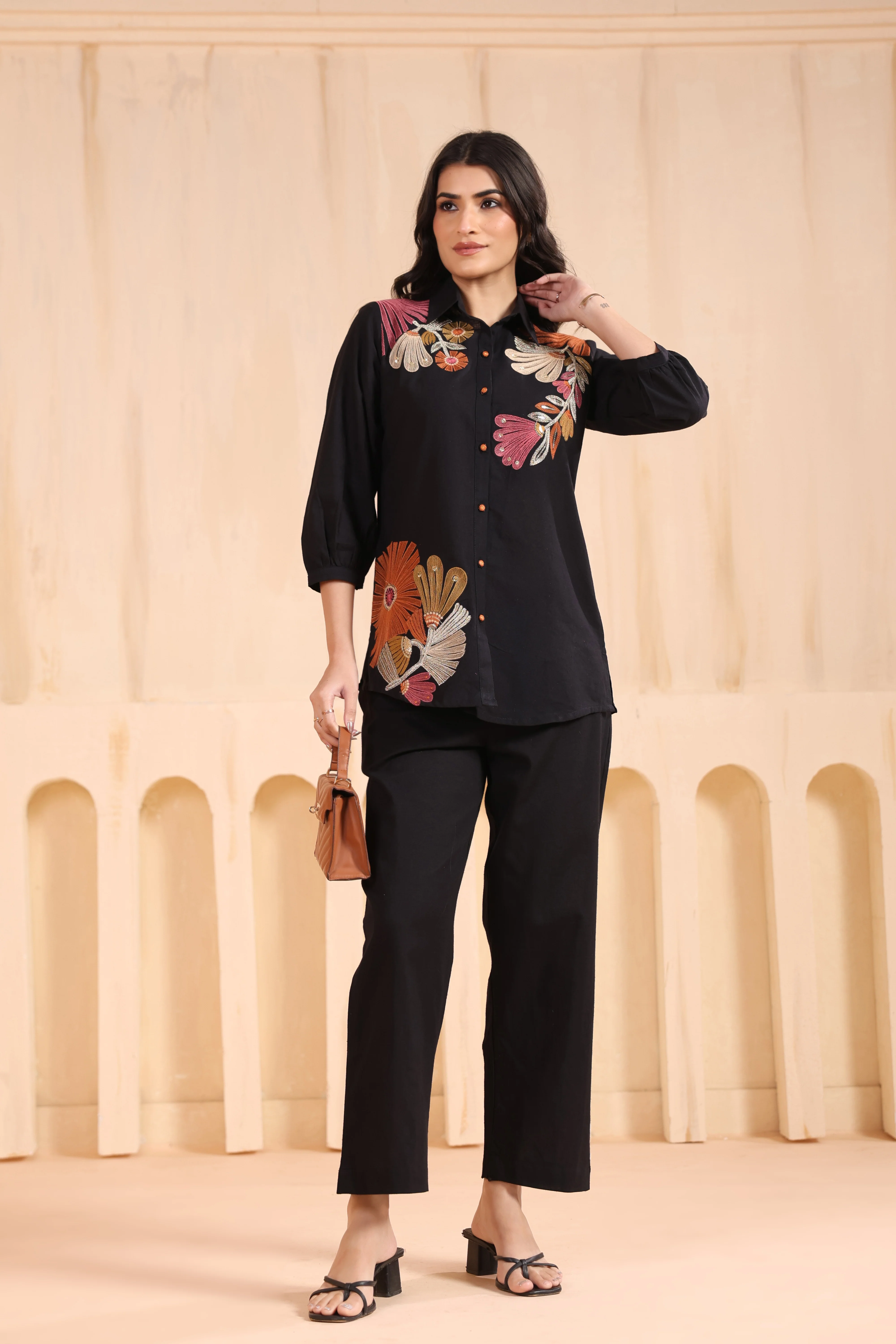 Viyona Onyx Floral Embroidered Co-ord Set - Image 7