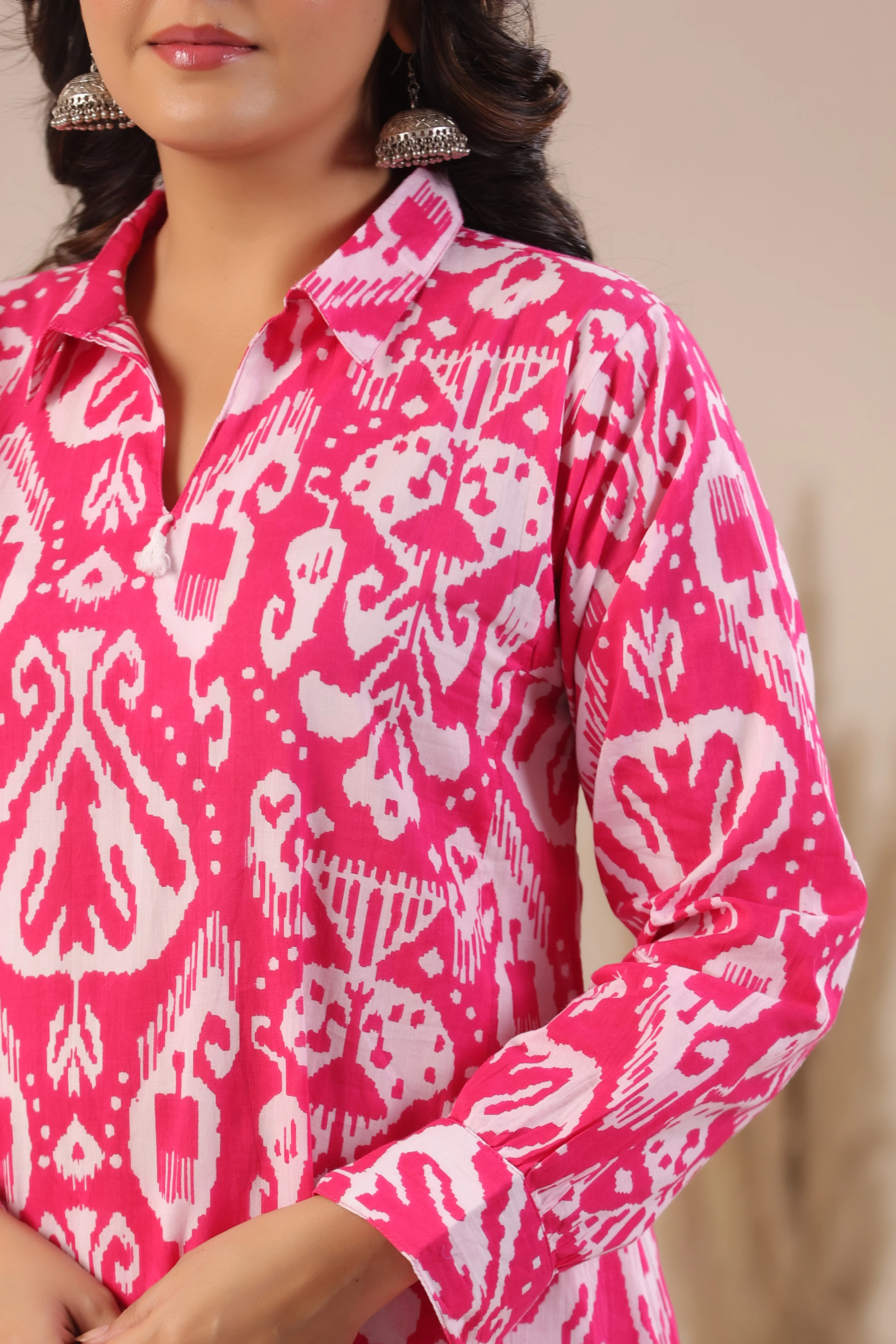 ARANYA ROSE IKAT PRINT PREMIUM PURE COTTON KURTA PANT SET - Image 10
