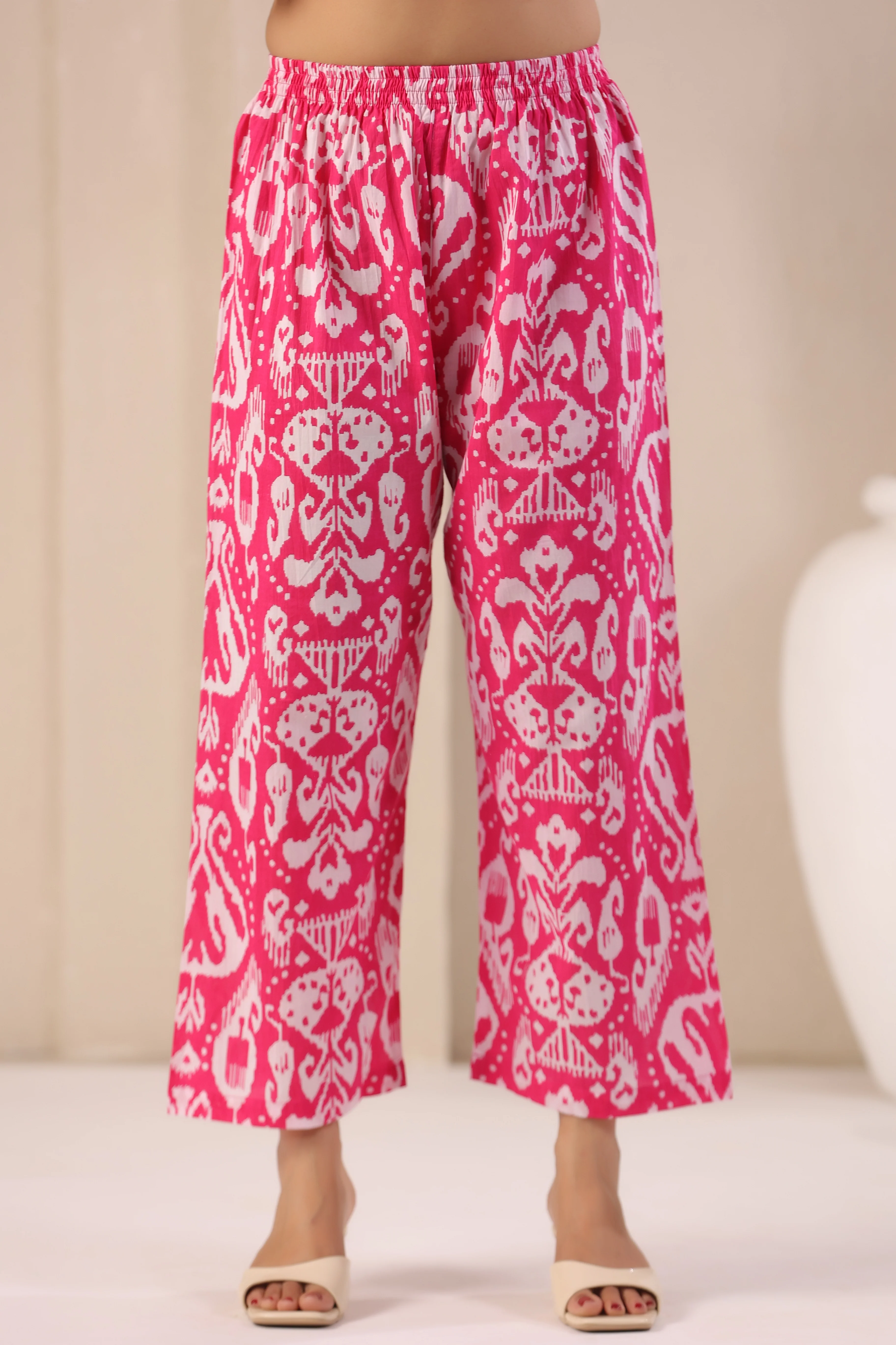 ARANYA ROSE IKAT PRINT PREMIUM PURE COTTON KURTA PANT SET - Image 11