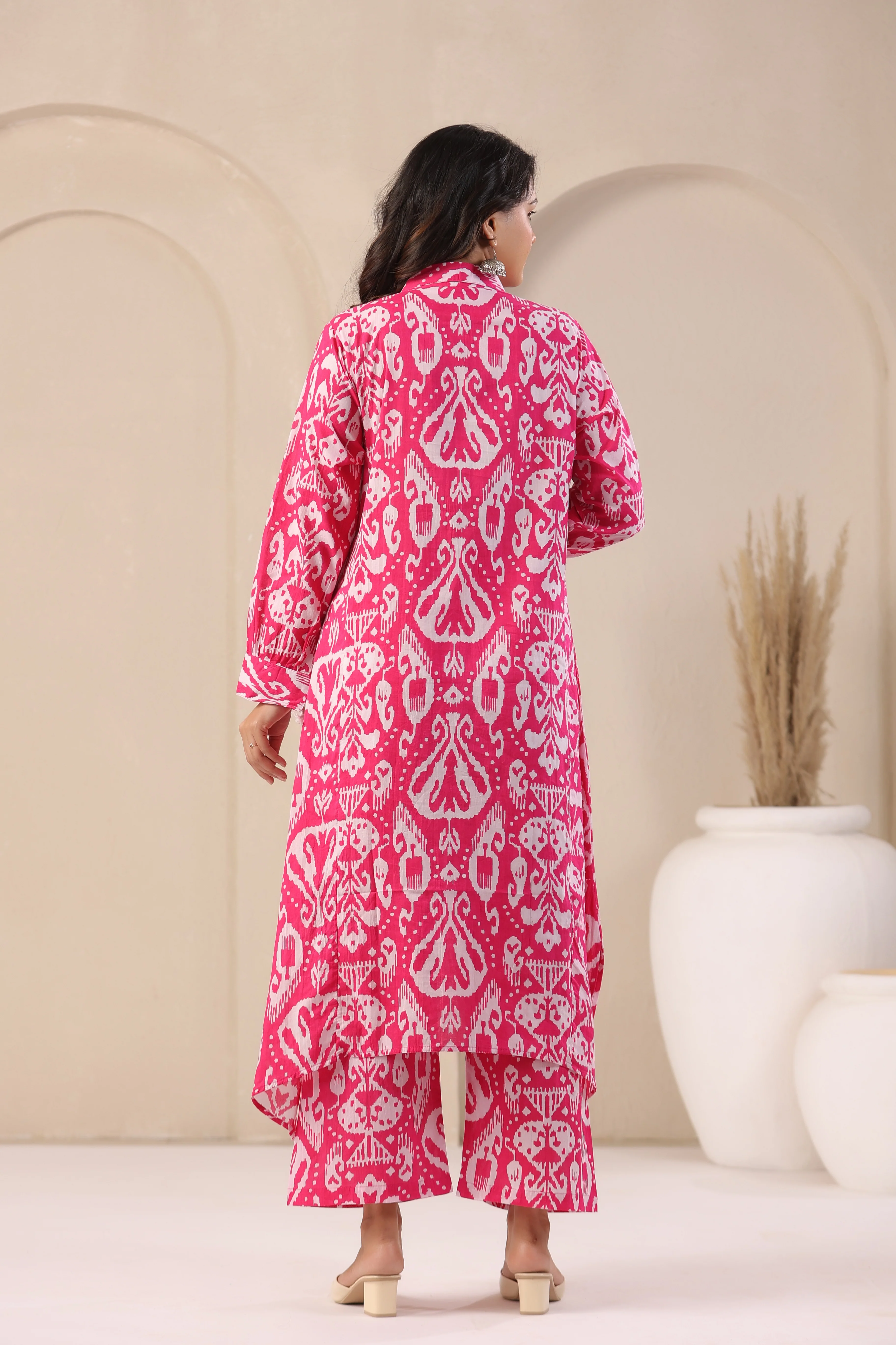 ARANYA ROSE IKAT PRINT PREMIUM PURE COTTON KURTA PANT SET - Image 3