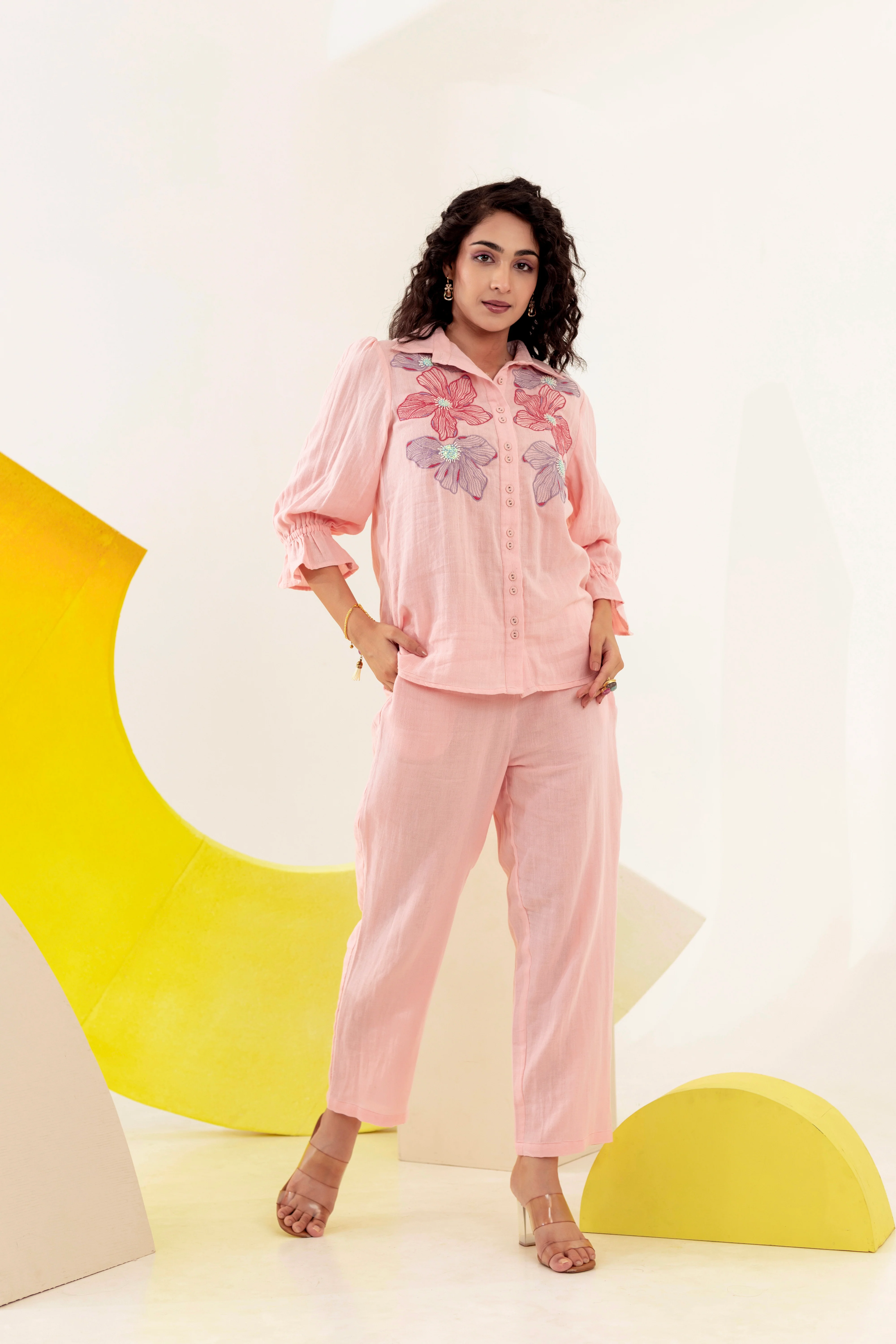 Purna Salmon Embroidery Cotton Co-ord Set - Image 5