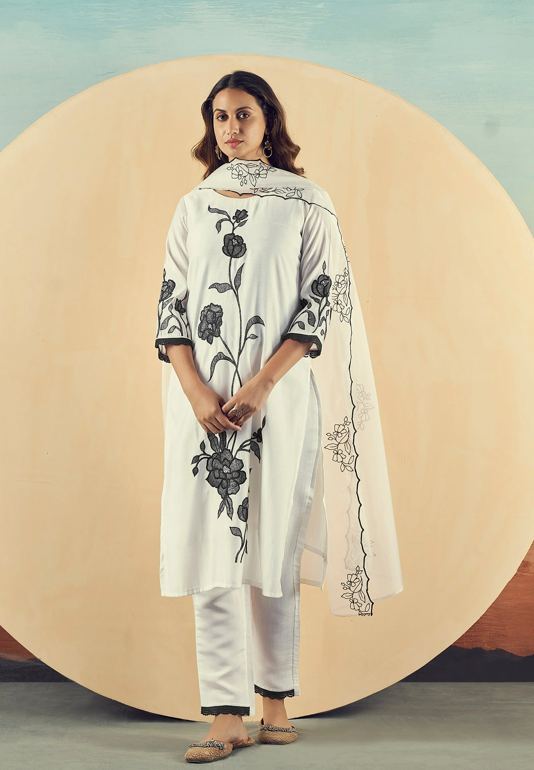 Mudra Pearl Embroidered Suit Set - Image 3