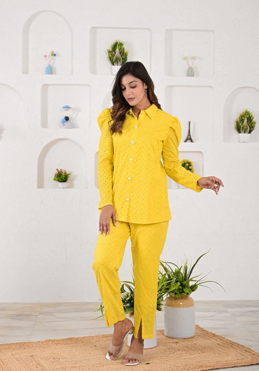 Ojasvi Gold Schiffli Cotton Co-ord Set - Image 4