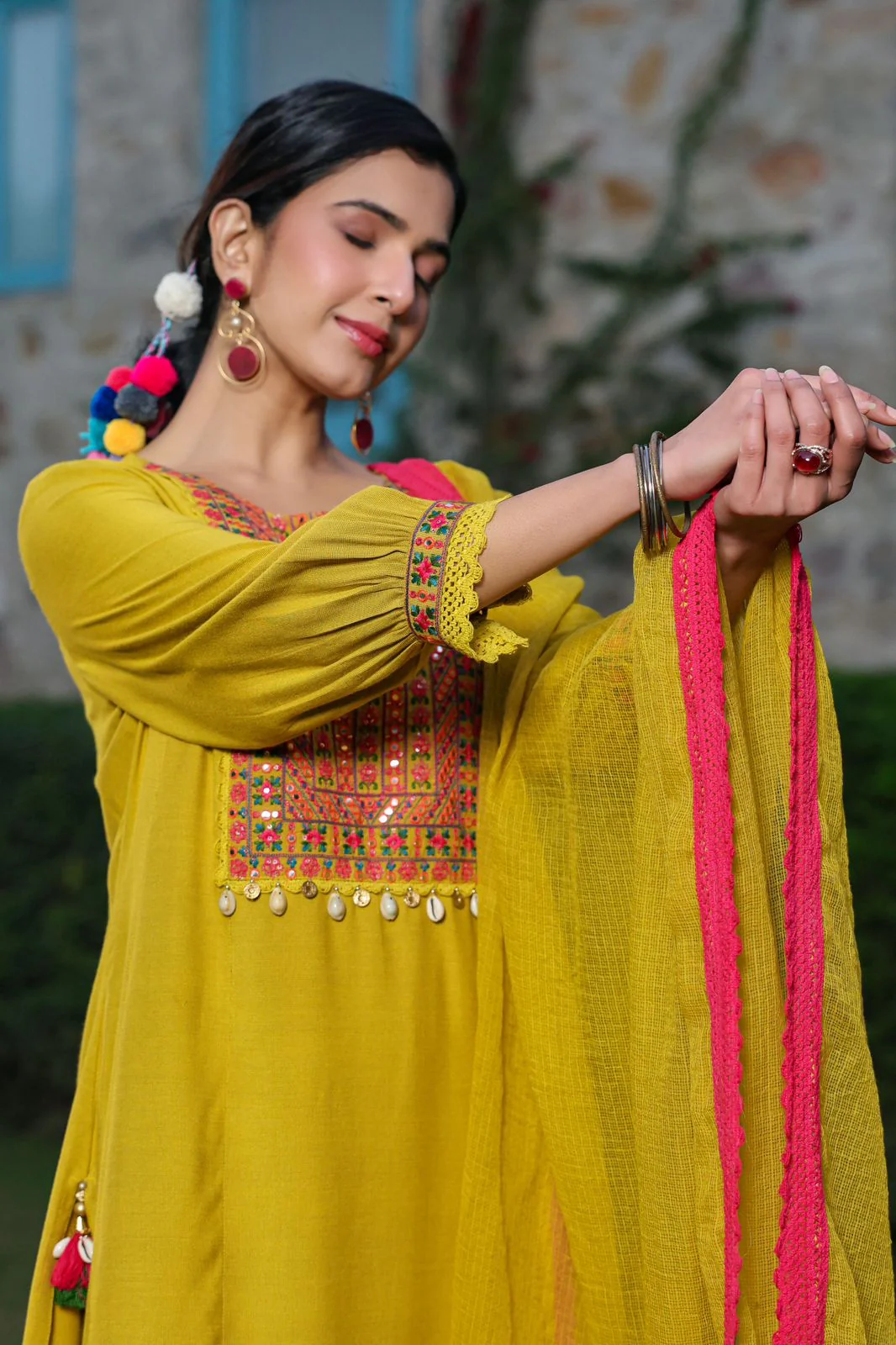 Suruchi Yellow Cotton Suit Set with Tulip Pants - Image 5